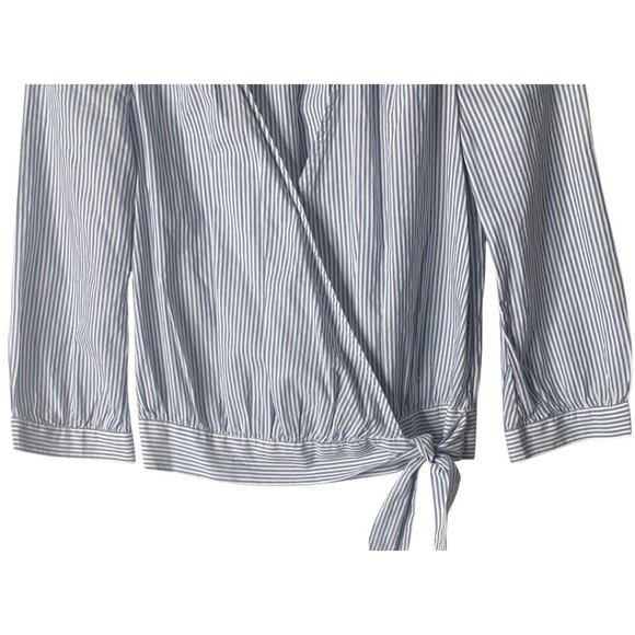 MADEWELL Indigo Blue + White Stripe Wrap-Front 3/4 Length Sleeve Blouse Size XXS - Picture 6 of 8